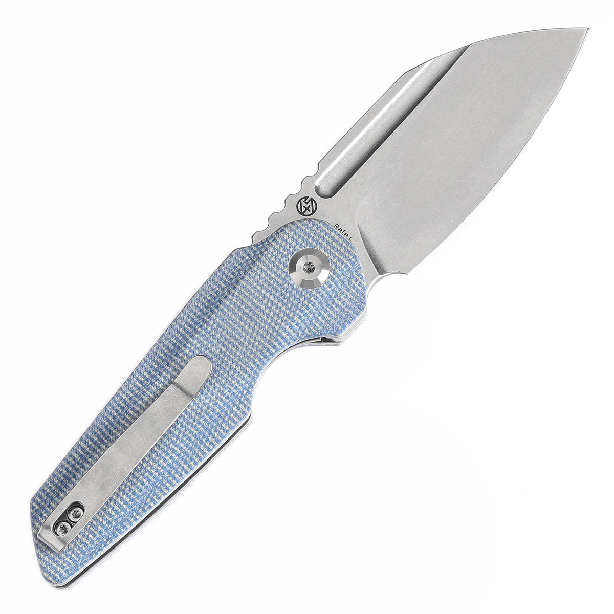 Tenable Rafe L Folding Knife Blue Micarta Handle (3.19" Stonewashed 14C28N Blade) 4T5 Design--T1048A3