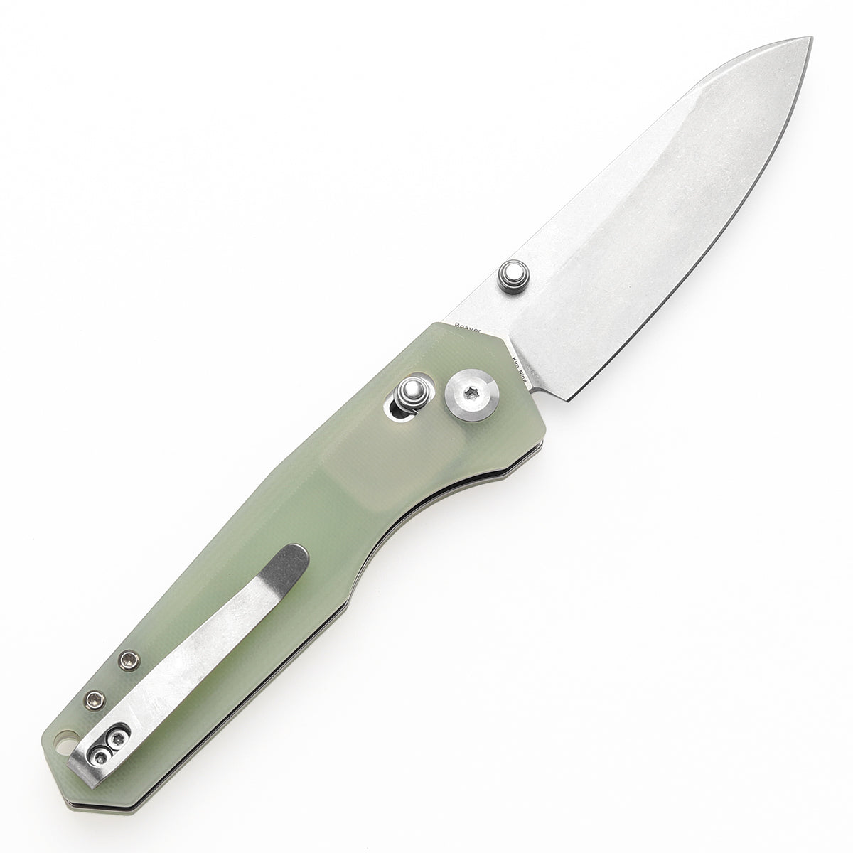 Tenable Beaver Cross Bar Lock Folding Knife Jade G10 Handle (3.44'' Stonewashed Nitro-V Blade) Kim Ning Design-T1105V4