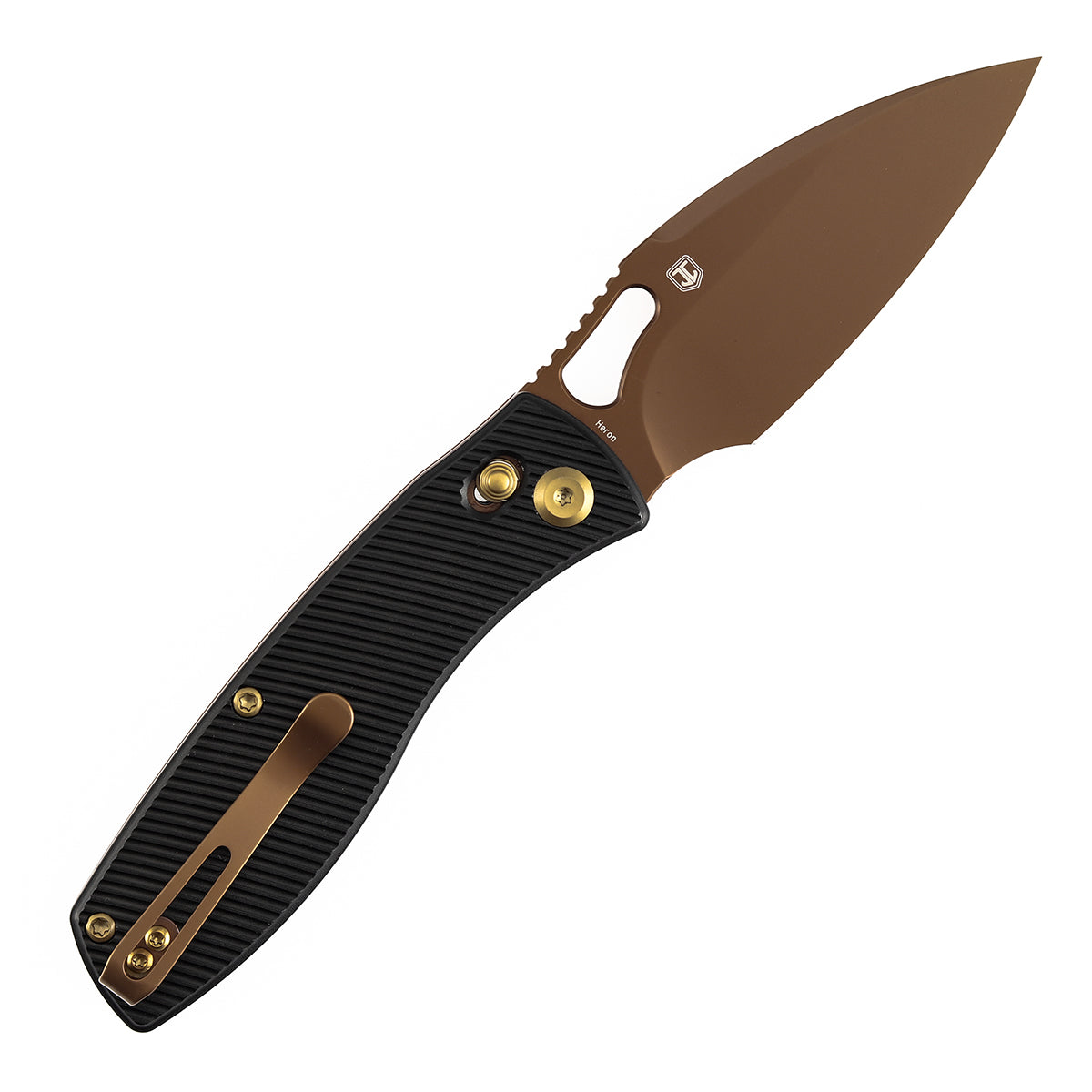 Pre Order | Heron Folding Knife - 3.13" Rose Gold Nitro V Blade | Black Aluminum Handle | Johan Jordaan-B2124V2