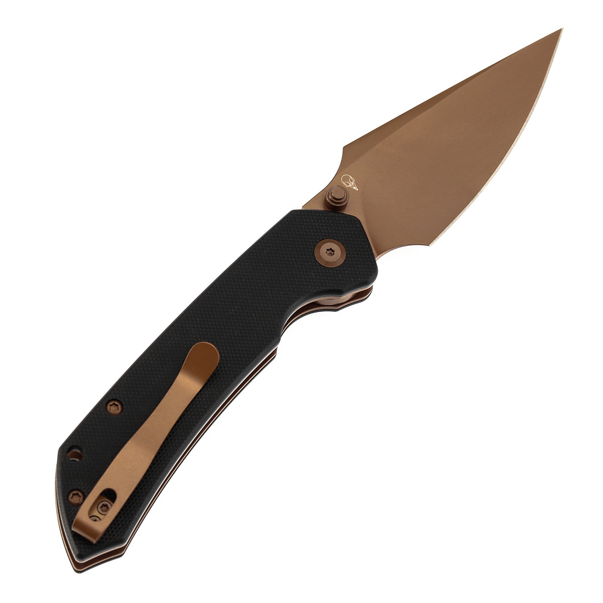 Available on TikTok - Tenable Fenrir Top Liner Lock Folding Knife| Black G10 Handle | 3.48“ Rose Gold Coated Nitro-V Blade | Sparrow Knife Design | B1034H3