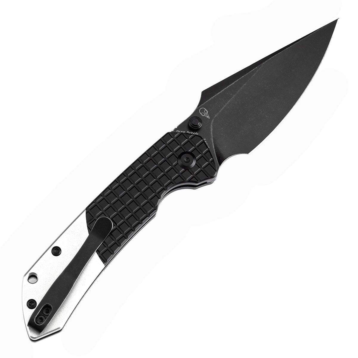 Tenable Button Lock Fenrir Folding Knife Black Frag Pattern & Plain Aluminum Handle (3.45" Blackwash 14C28N Blade) Sparrow Knife Design--T1034S2