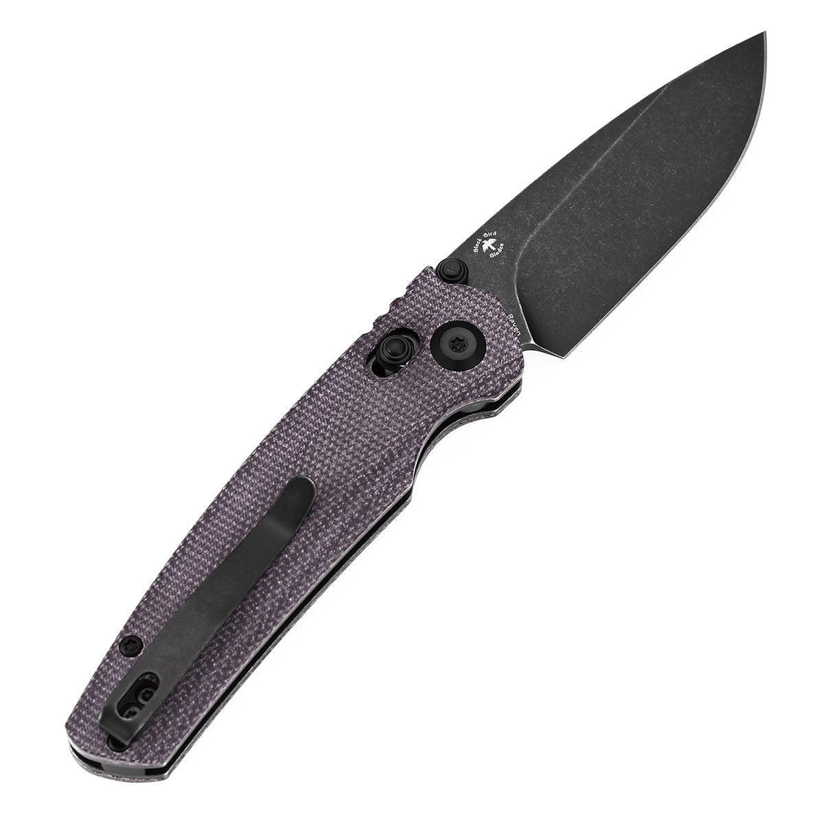 Tenable Raven Cross Bar Lock Folding Knife | 3.14" Blackwash 14C28N Blade | Purple Micarta Handle | Black Bird Blades Design -T2109V7