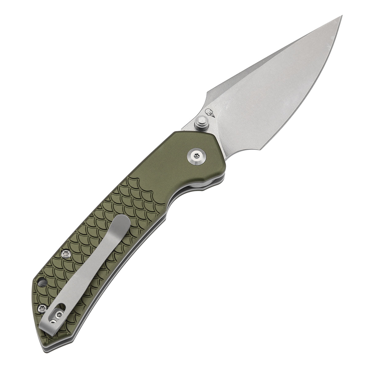 Tenable Fenrir Top Liner Lock Folding Knife| 3.4“ Stonewashed Nitro-V Blade | Green Anodized Aluminum with  Fishscale Texture Handle | Sparrow Knife Design | B1034H7