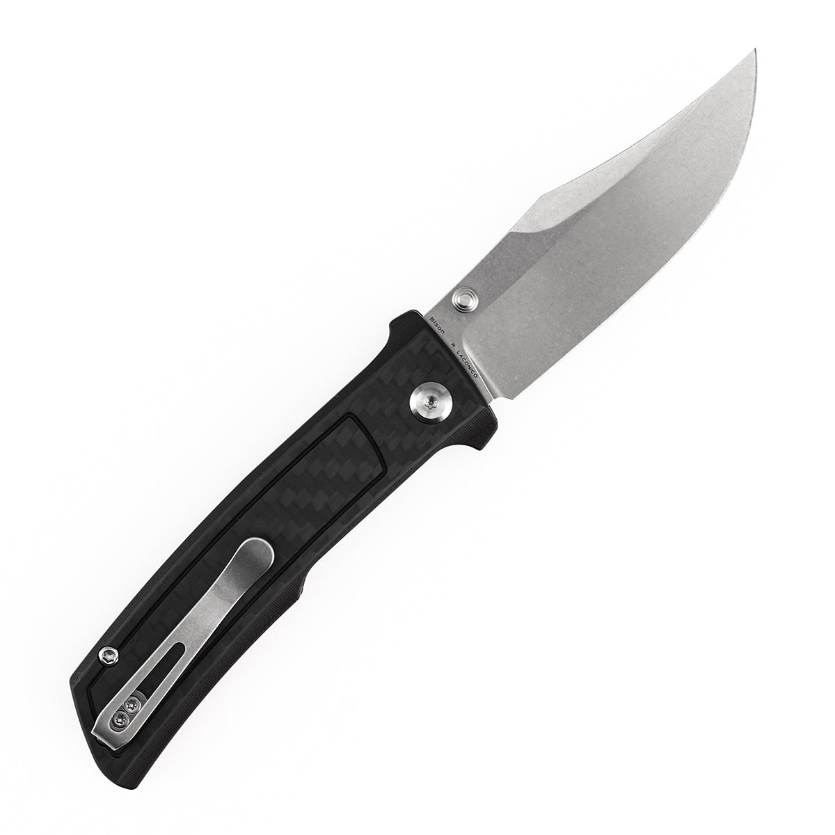 Tenable Bison Folding Knife | 3.24'' Stonewashed Nitro V Blade | Twill Carbon FIber & G10 Handle | Ray Laconico Knives Design | B2108A4