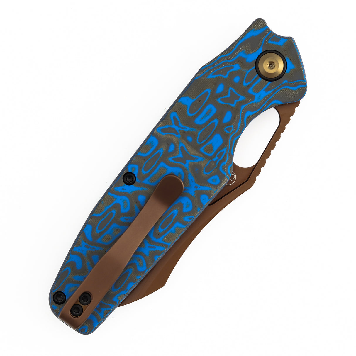 Tenable Tuckamore Folding Knife | 3.54" Rose Gold Nitro V | Blue & Yellow Vortex Micarta | Jonathan Styles Design - B1052A3