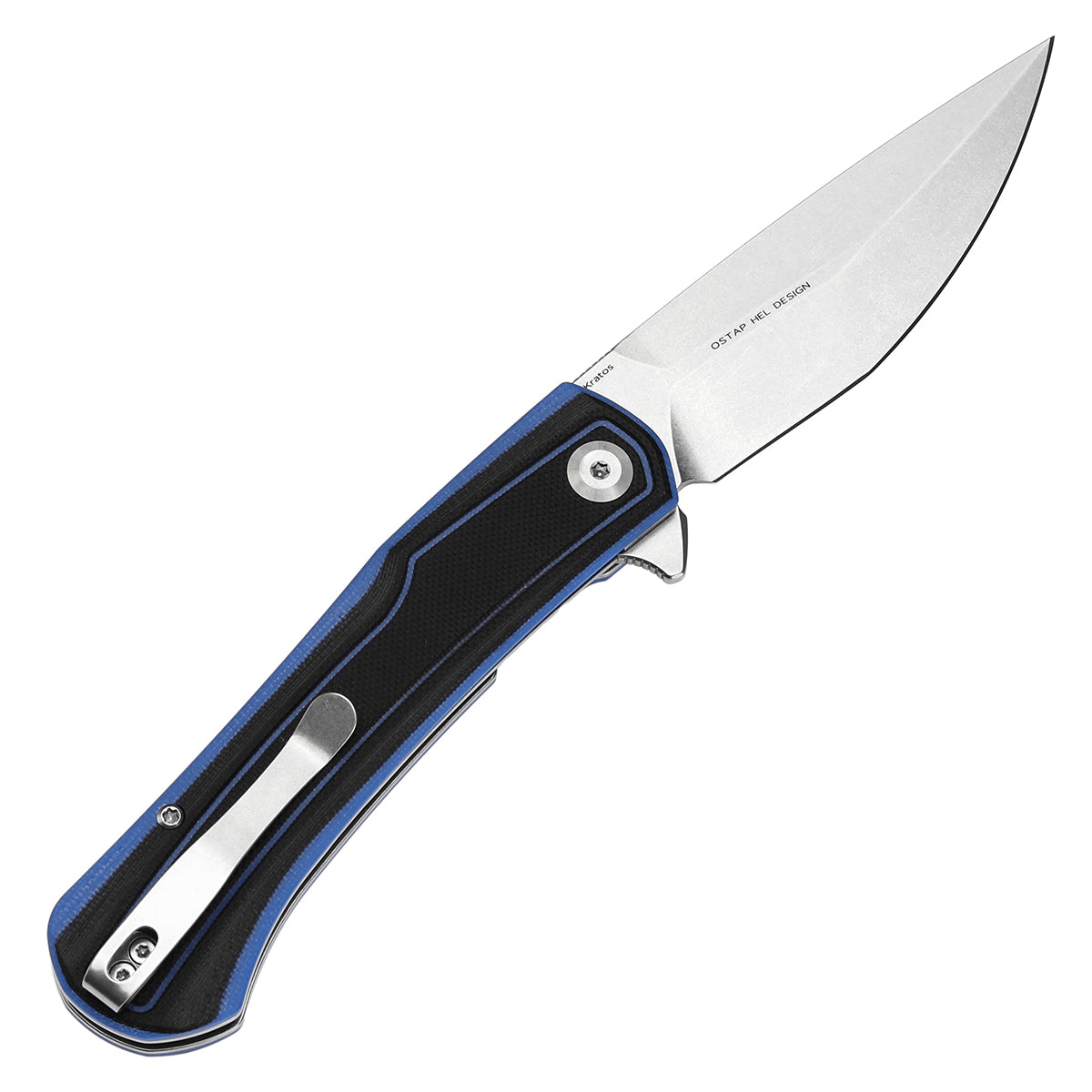 Tenable Kratos Folding Knife Black and Blue G10 Handle(3.79" Stonewashed Nitro-V Blade) Ostap Hel Design-T1024A2