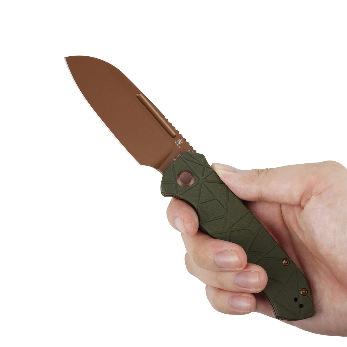 Tenable Rango Folding knife | 3.41" Rose Gold 14C28N Blade | Olive Green G10 Handle | Steven Kastner Design - B1120A2