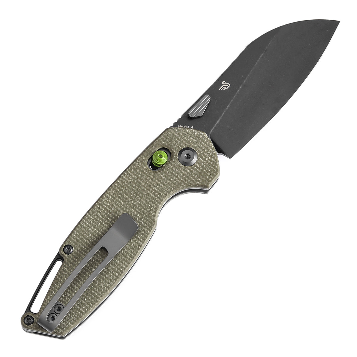 Tenable Model 6 Cross Bar Lock | Green Micarta Handle | 3.1" Blackwash 14C28N Blade| Nick Swan Design--T1022V2