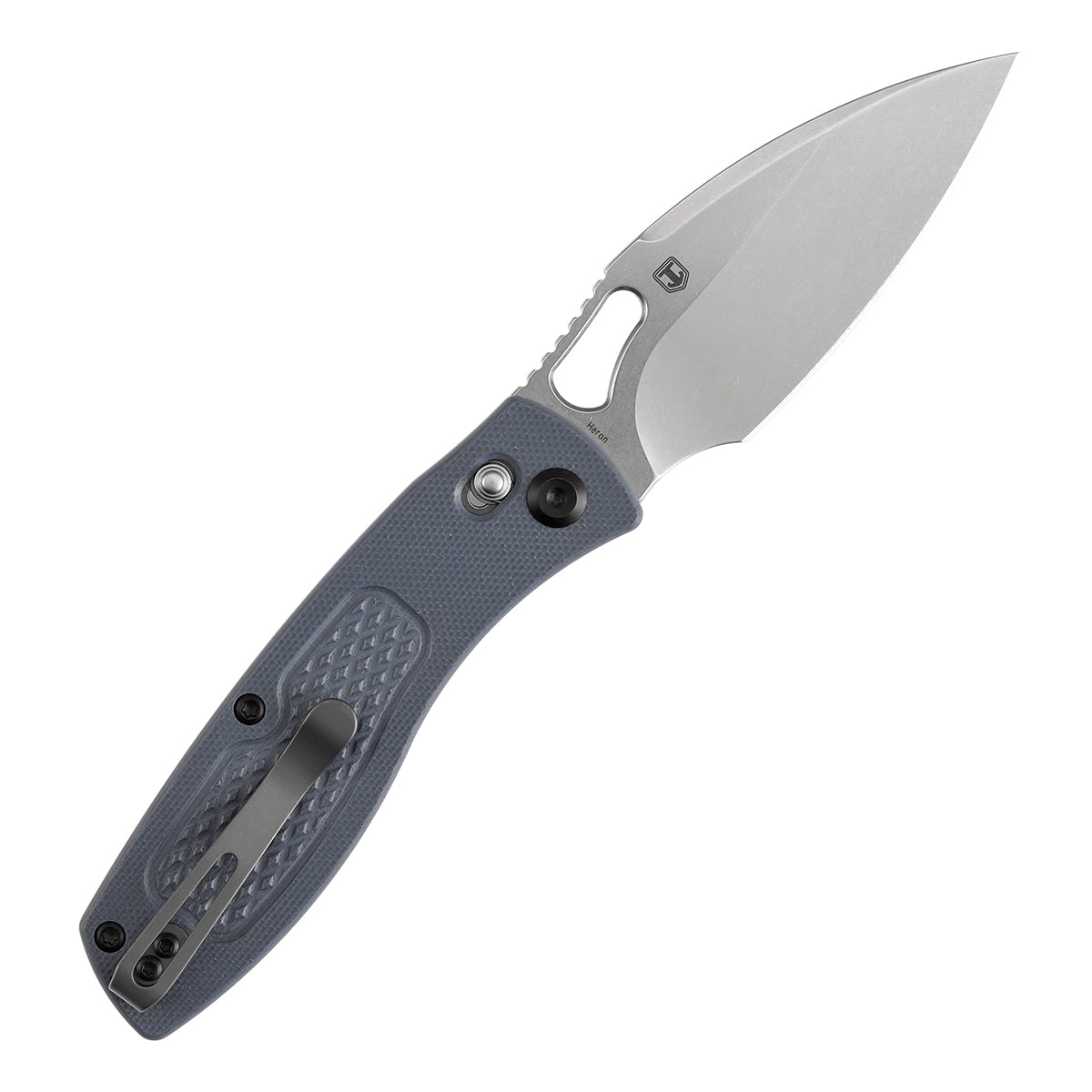 Pre Order | Heron Folding Knife - 3.13" Nitro V Blade | Gray G10 Handle with Diamond Pattern| Johan Jordaan - B2124V6