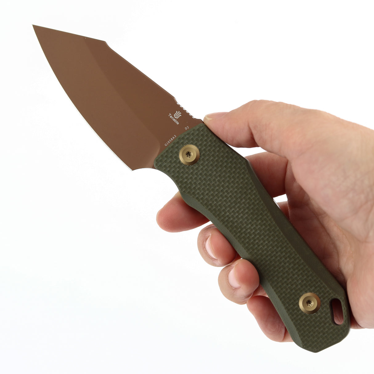 Tenable Loki Fixed Blade Knife | 2.99" Rose Gold D2 Blade | Olive Green G10 Handle | Steven Dunnuck Design | G1058A3