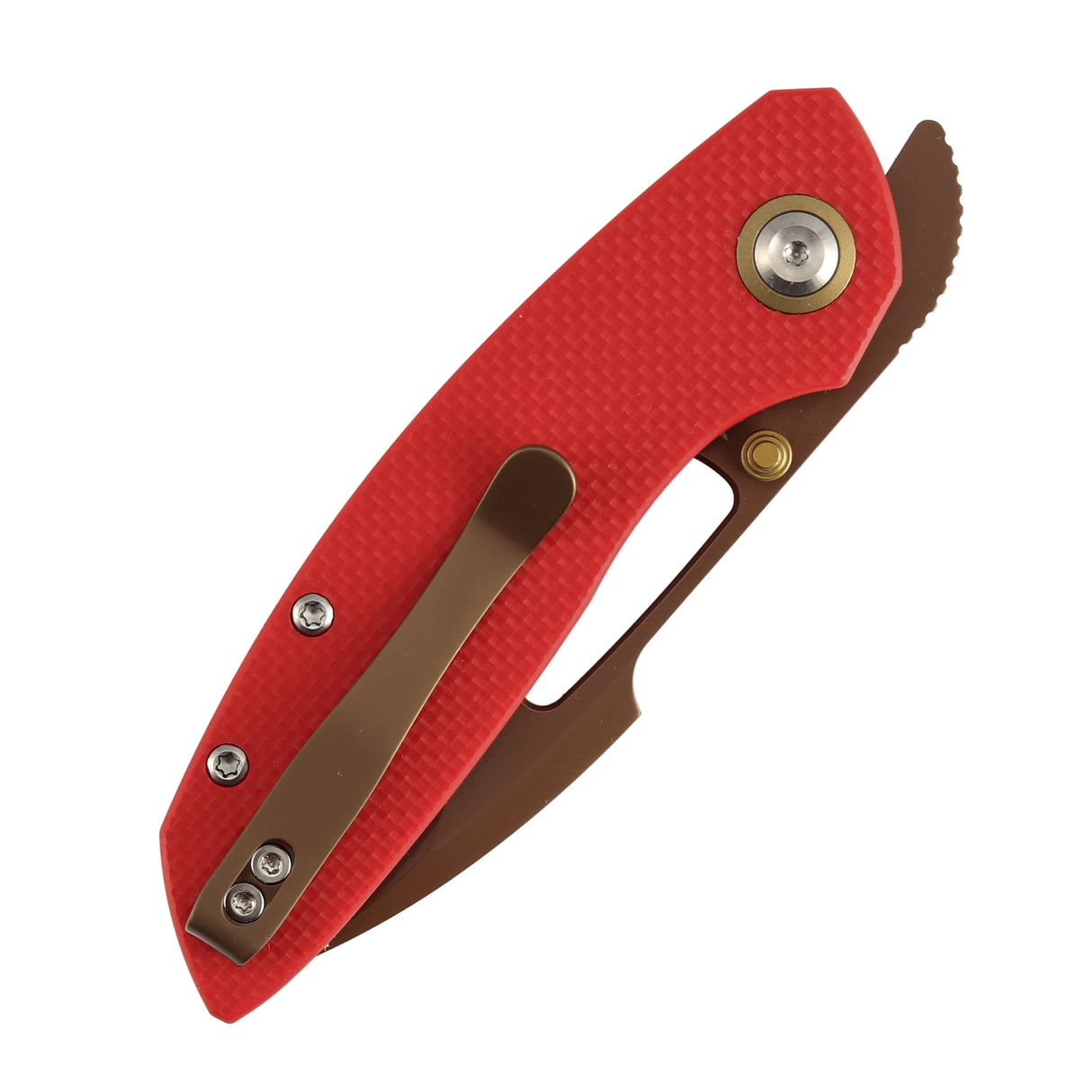 Tenable Link Folding Knife | 3.0" Rose Gold 14C28N | Coarse-textured Red G10 | Triple Stripe Knives Design | B1068A3