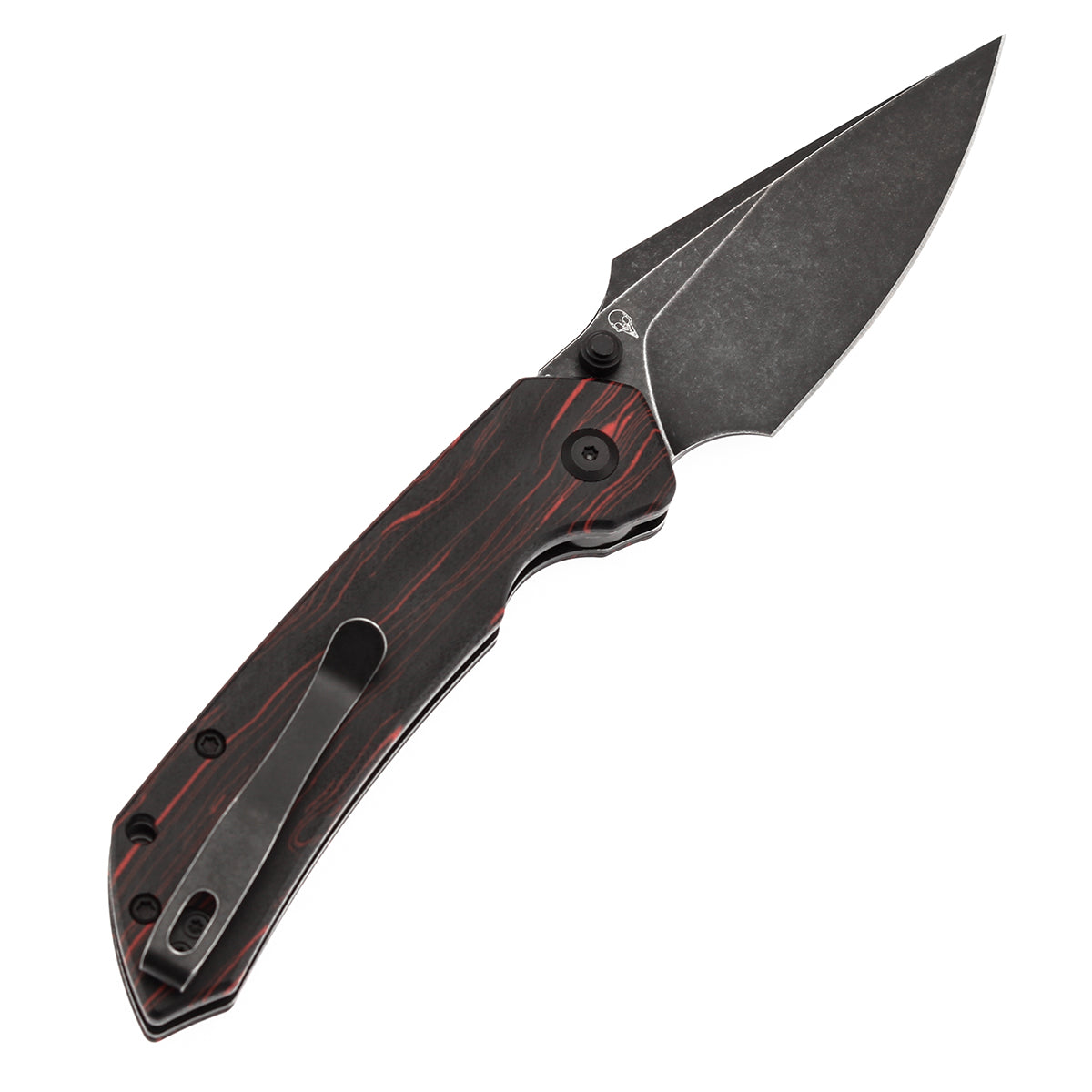 Tenable Fenrir Top Liner Lock Folding Knife| Black & Red G-mascus Handle | 3.48“ Blackwashed Nitro-V Blade | Sparrow Knife Design | B1034H2
