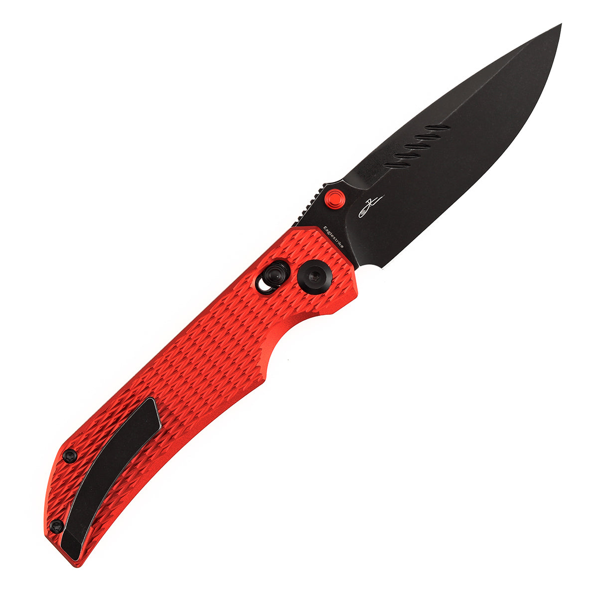 Christmas | Tenable Eaglestrike - Cross Bar Lock - 3.73'' Black Stonewashed Nitro V Blade - Red Anodized Aluminum with Diamond Texture Handle - James Lowe Design-B1095V7