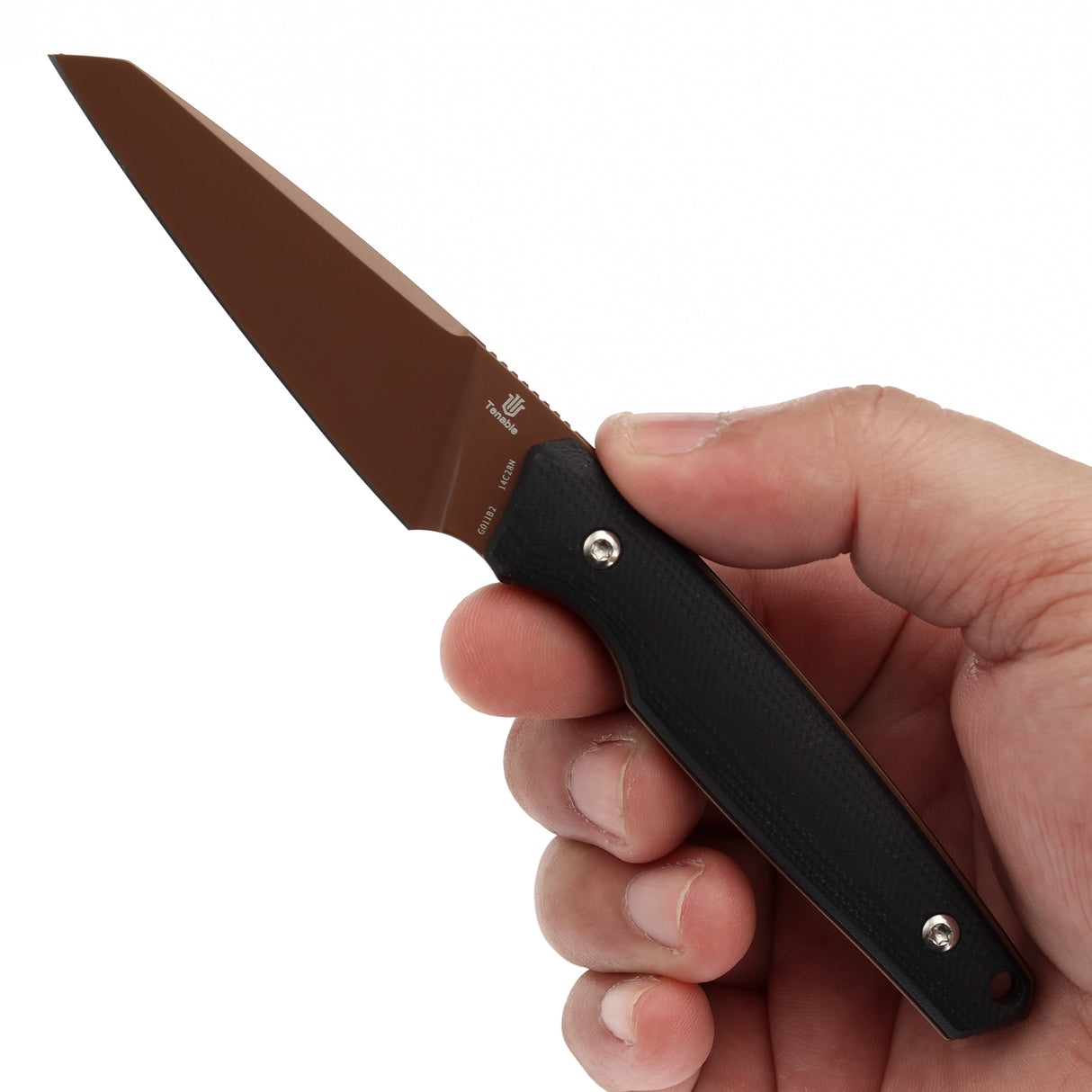 Tenable Parr Outdoor Fixed Blade Knife – Black G10 Handle – 3.12" Rose Gold Coated 14C28N Blade – Jonathan Styles Design – G011B2