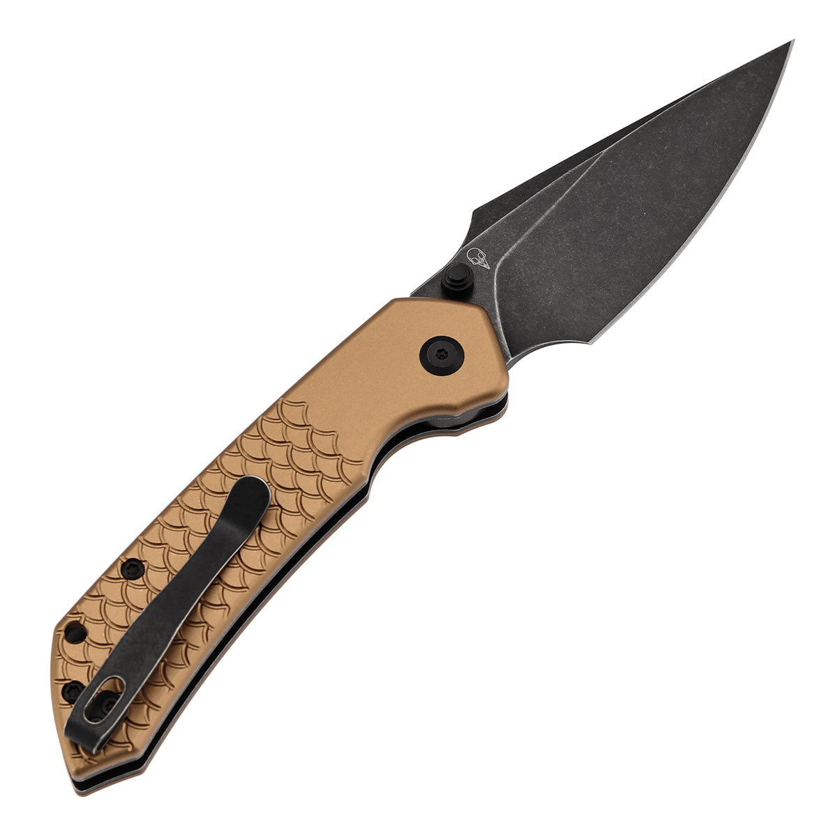 Tenable Fenrir Top Liner Lock Folding Knife|  3.4“ Blackwashed Nitro-V Blade | Bronze Aluminum with Fishscale Texture Handle | Sparrow Knife Design | B1034H11