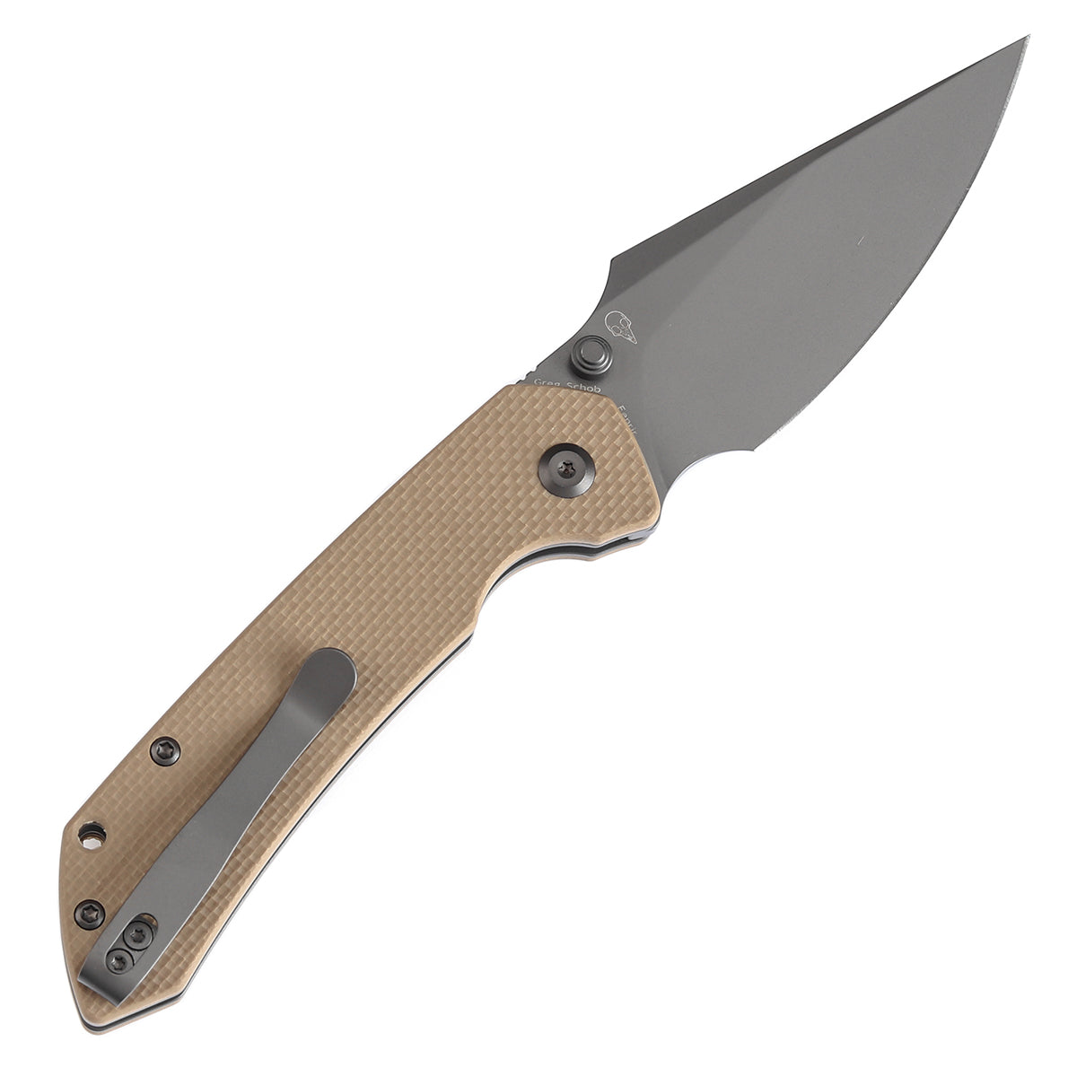 Tenable Button Lock Fenrir Folding Knife Light Sand G10 Handle (3.45" Grey TiCn Coated 14C28N Blade) Sparrow Knife Design--T1034F4