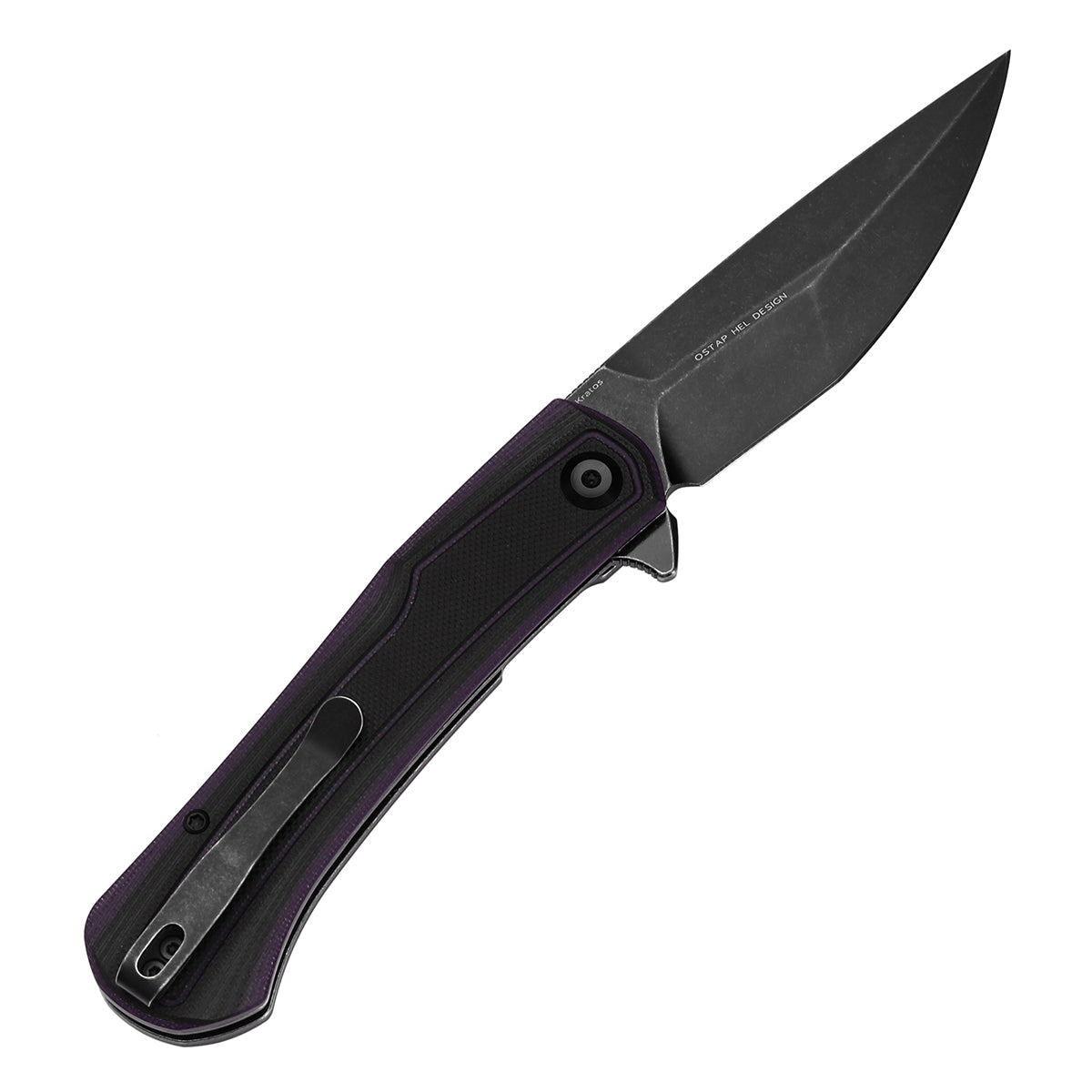 Tenable Kratos Folding Knife Black and Purple G10 Handle(3.79" Blackwash Nitro-V Blade) Ostap Hel Design-T1024A3