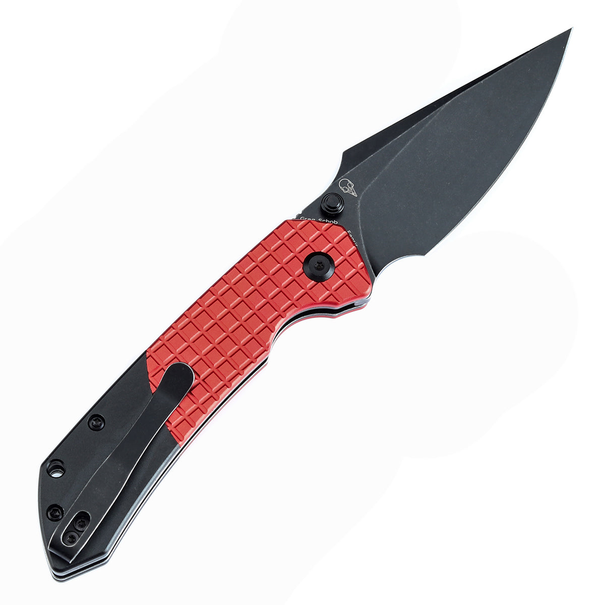 Tenable Button Lock Fenrir Folding Knife-Best Gift for Christmas Dark Red Aluminum with Frag Pattern & Black Handle (3.45" Blackwash 14C28N Blade) Sparrow Knife Design--T1034S3