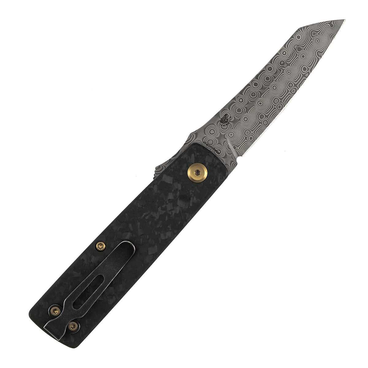 KANSEPT Higonokami | Liner Lock | 3.02'' Damascus Blade | Shred Carbon FIber Handle | Goran mihajlovic Design | T2135A1