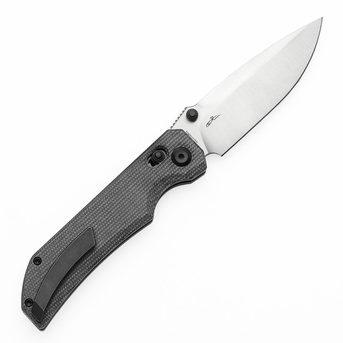 Tenable Eaglestrike Cross Bar Lock Folding Knife Black Micarta Handle (3.73'' Satin Nitro-V Blade) James Lowe Design-T1095V1