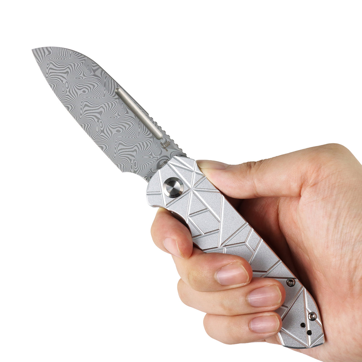 Tenable Rango Folding knife | 3.41" Water Ripple Damascus Blade | Silver Aluminum Handle | Steven Kastner Design -B1120A4