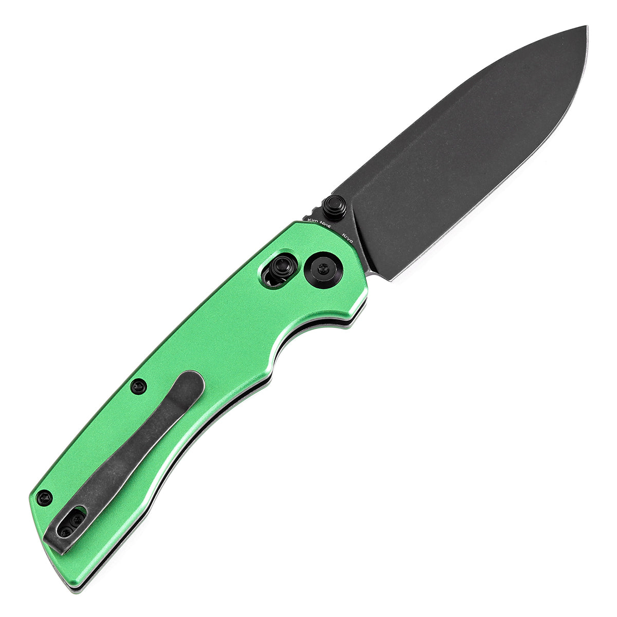 Tenable Kryo Cross Bar Lock Green Anodized Aluminum Handle (3.58‘’ Blackwash 14C28N Blade) Kim Ning Design-T1001V1