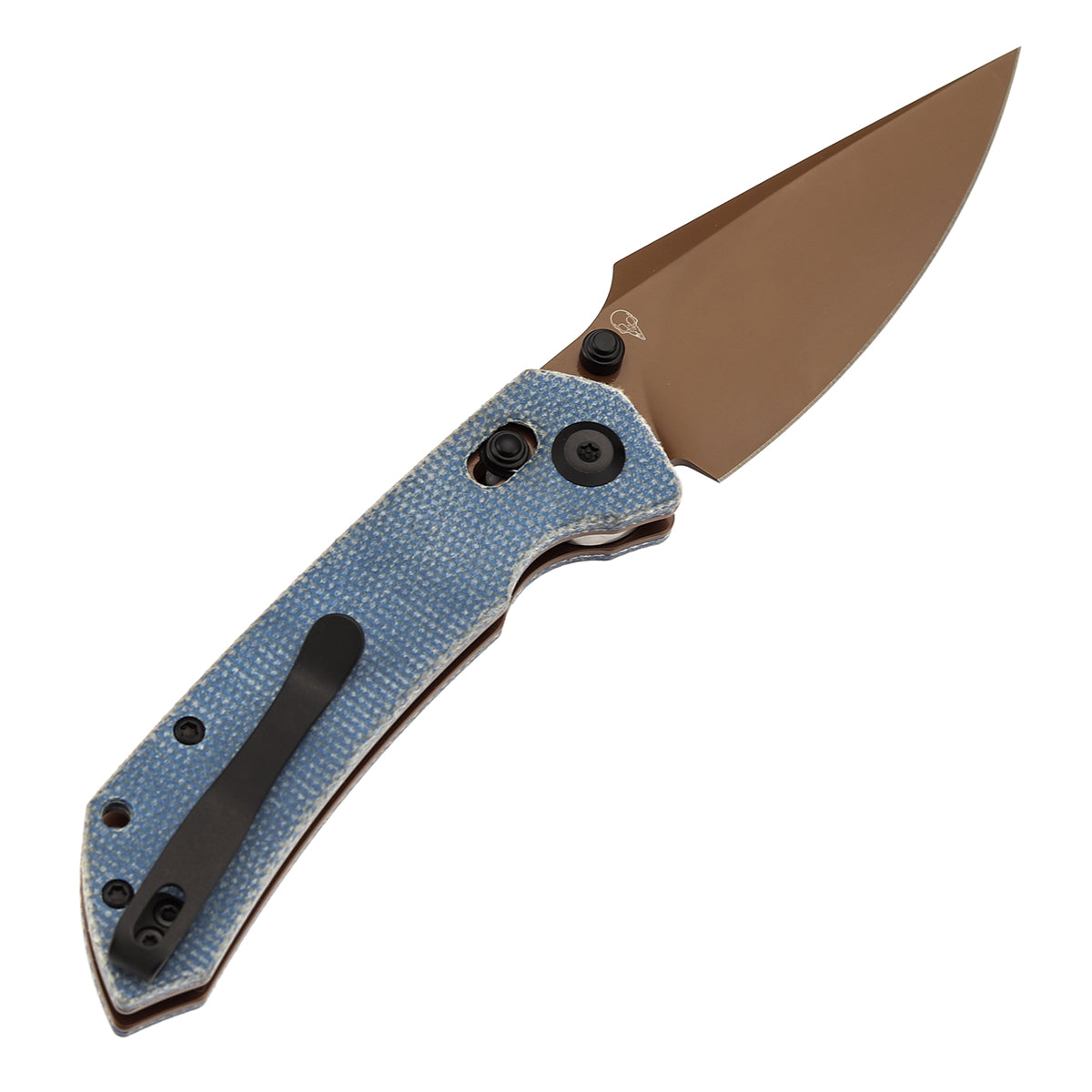Tenable Fenrir Cross Bar Lock Folding Knife| Blue Micarta | 3.48" Rose Gold Coated Nitro-V Blade | Sparrow Knife Design | T1034V6