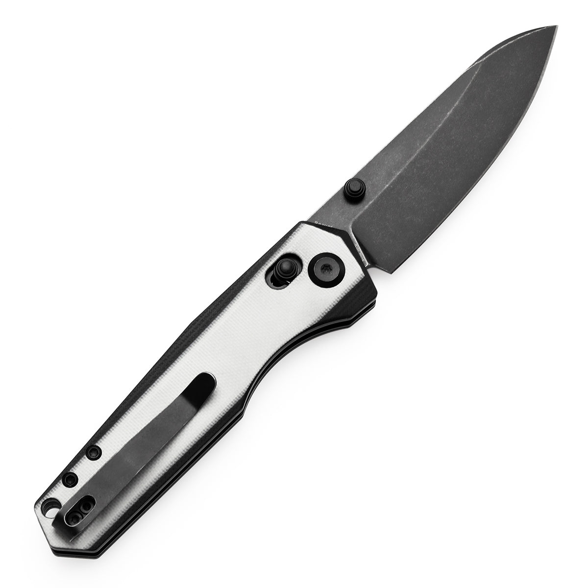 Tenable Beaver Cross Bar Lock Folding Knife Ivory White and Black G10 Handle (3.44'' Blackwash Nitro-V Blade) Kim Ning Design-T1105V2