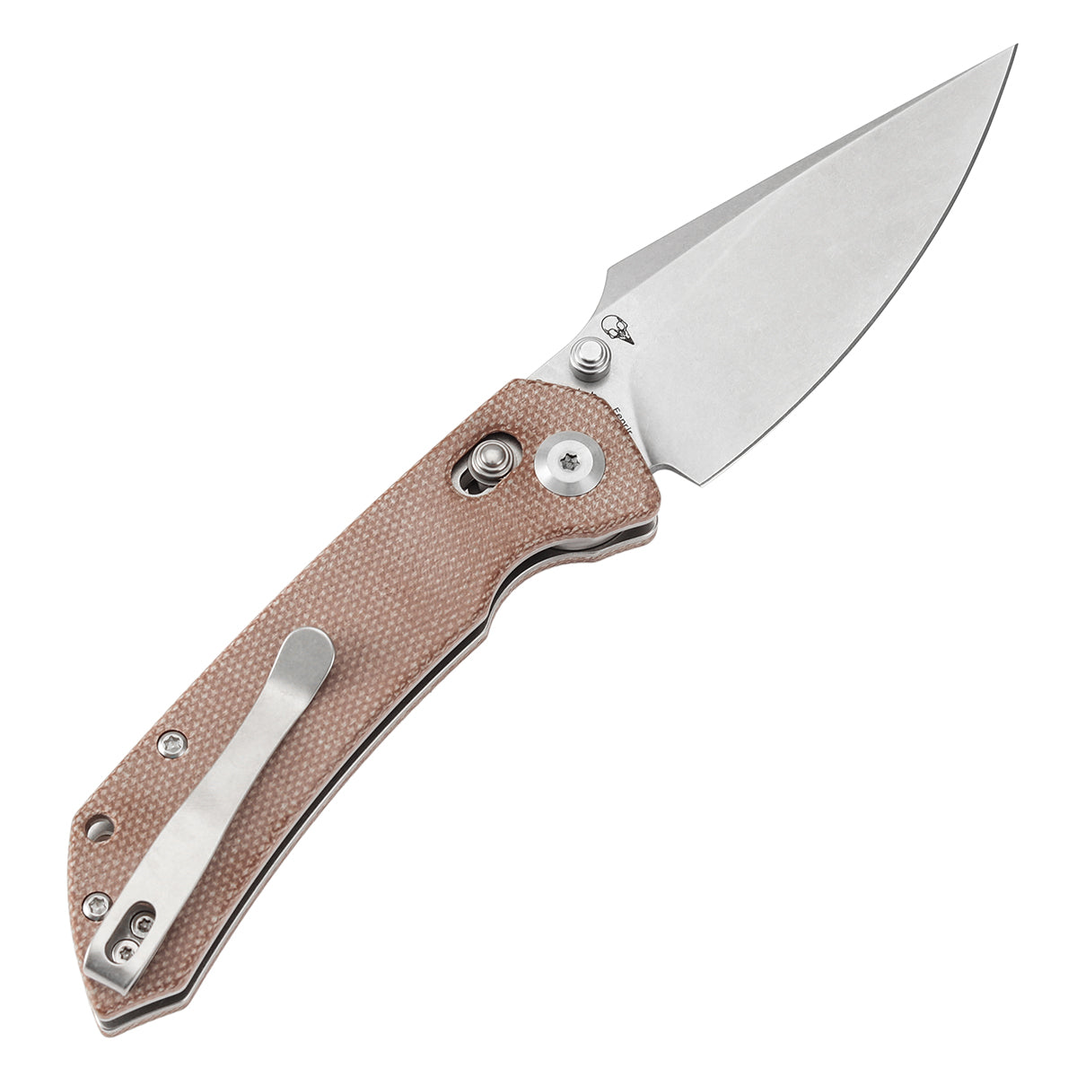 Tenable Fenrir Cross Bar Lock Folding Knife| Brown Micarta | 3.48" Stonewashed Nito-V Blade | Sparrow Knife Design T1034V2