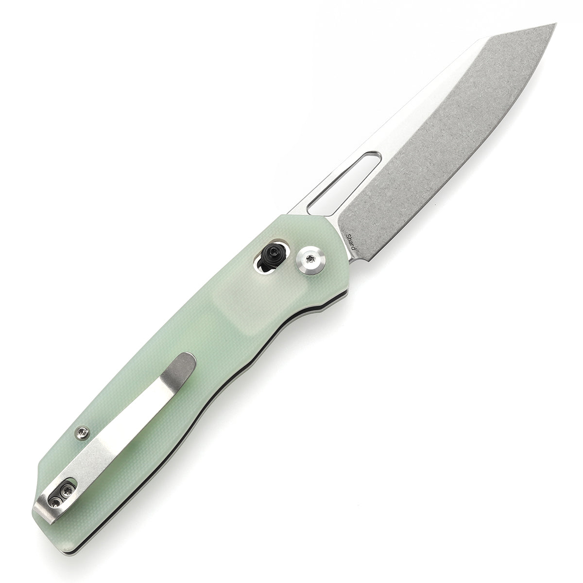 Tenable Shard Cross Bar Lock Jade G10 Handle (3.47'' Stonewashed 14C28N Blade) Kim Ning Design-T1006V6
