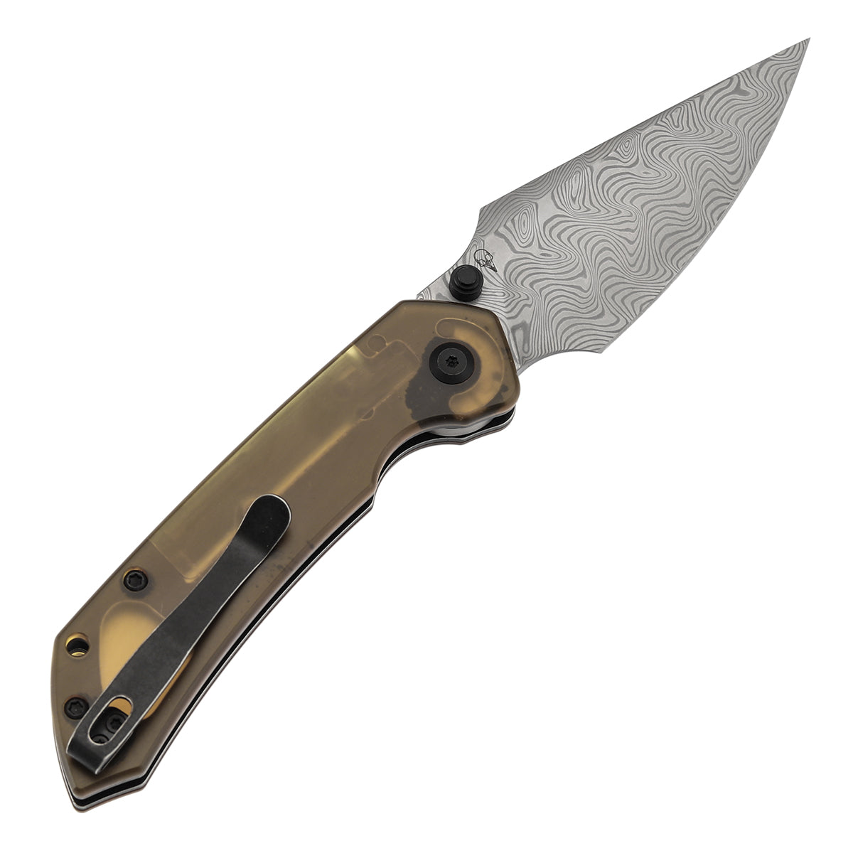 Available on TikTok -Tenable Fenrir Top Liner Lock Folding Knife| Amber PEI Handle | 3.4“ Damacus Blade | Sparrow Knife Design | B1034H6