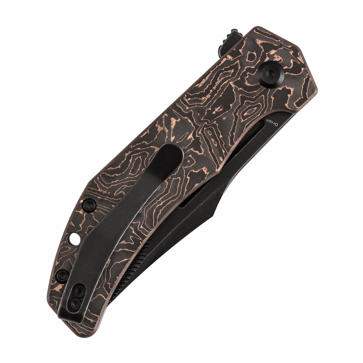 Orion Flipper Folding Knife | G10 with Copper Foil Handle | 3.07" Blackwash Nitro V with CNC Milling Blade | JB Stout Design | B1089C3