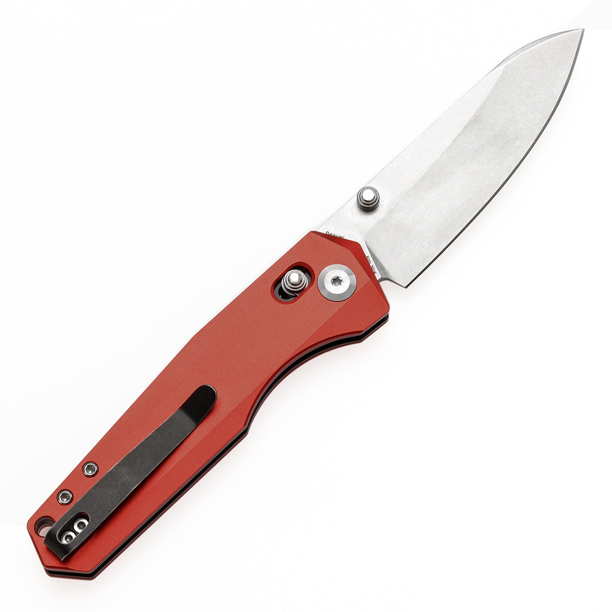 Tenable Beaver Cross Bar Lock Folding Knife Dark Red Anodized Aluminum Handle (3.44'' Stonewashed Nitro-V Blade) Kim Ning Design-T1105V3