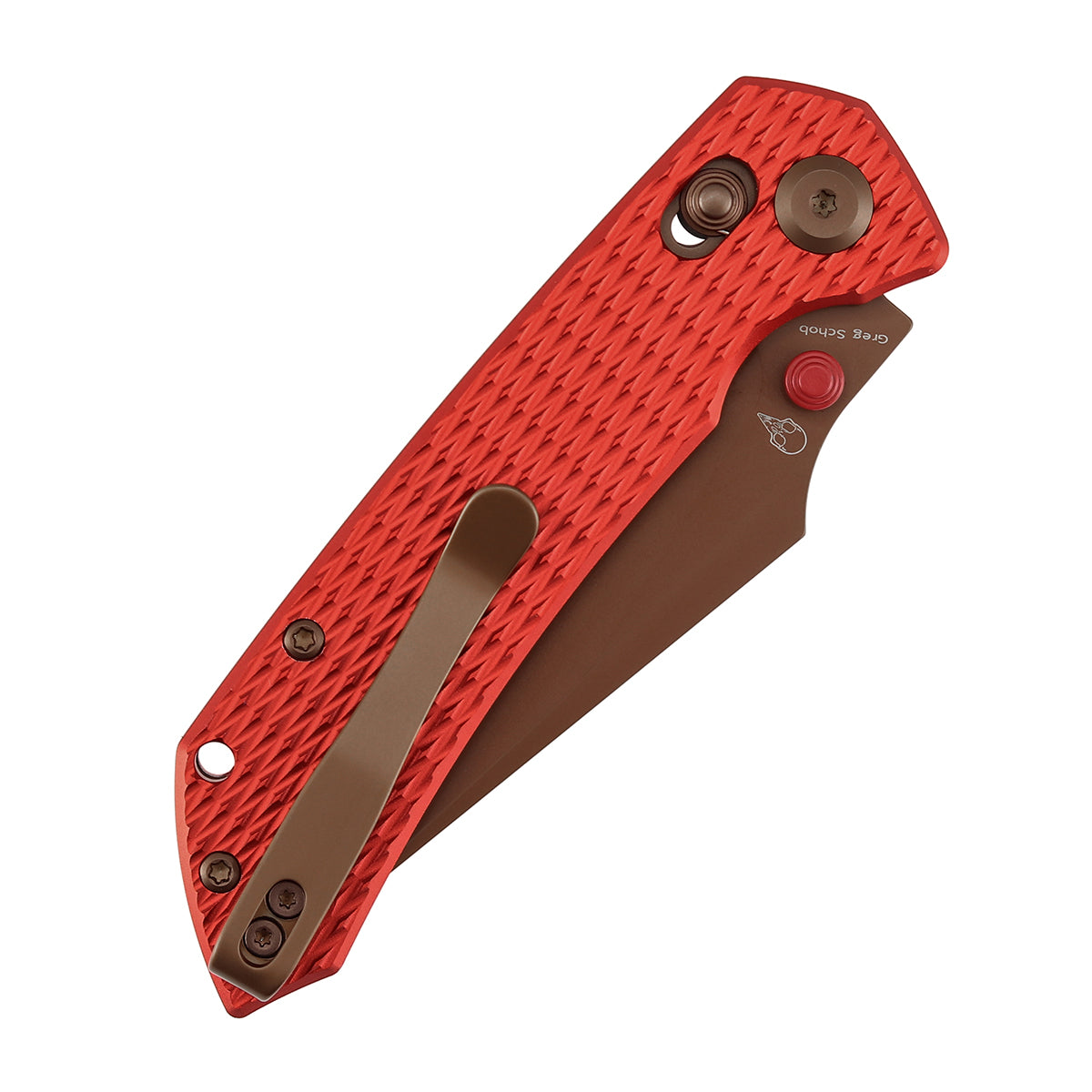 Tenable Fenrir Cross Bar Lock Folding Knife| 3.48'' Rose Gold Nitro V Blade | Red Anodized Aluminum with Diamond Pattern Handle | Sparrow Knife Design| T1034V17