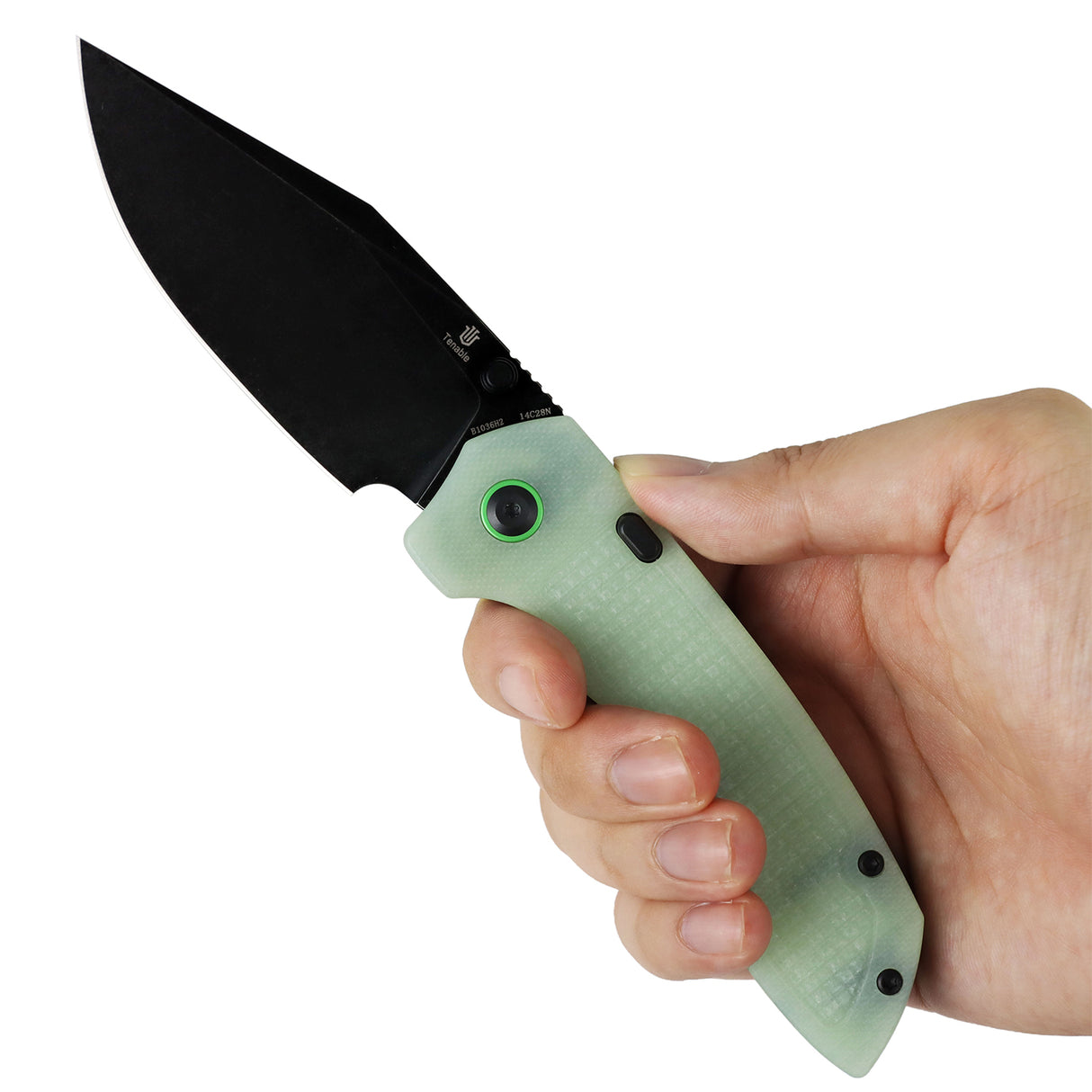Tenable Entity Top Liner Lock Folding Knife | 3.52“ Blackwash 14C28N Blade | Glow-in-the-Dark Green G10 Handle | Nalu Knives Design - B1036H2