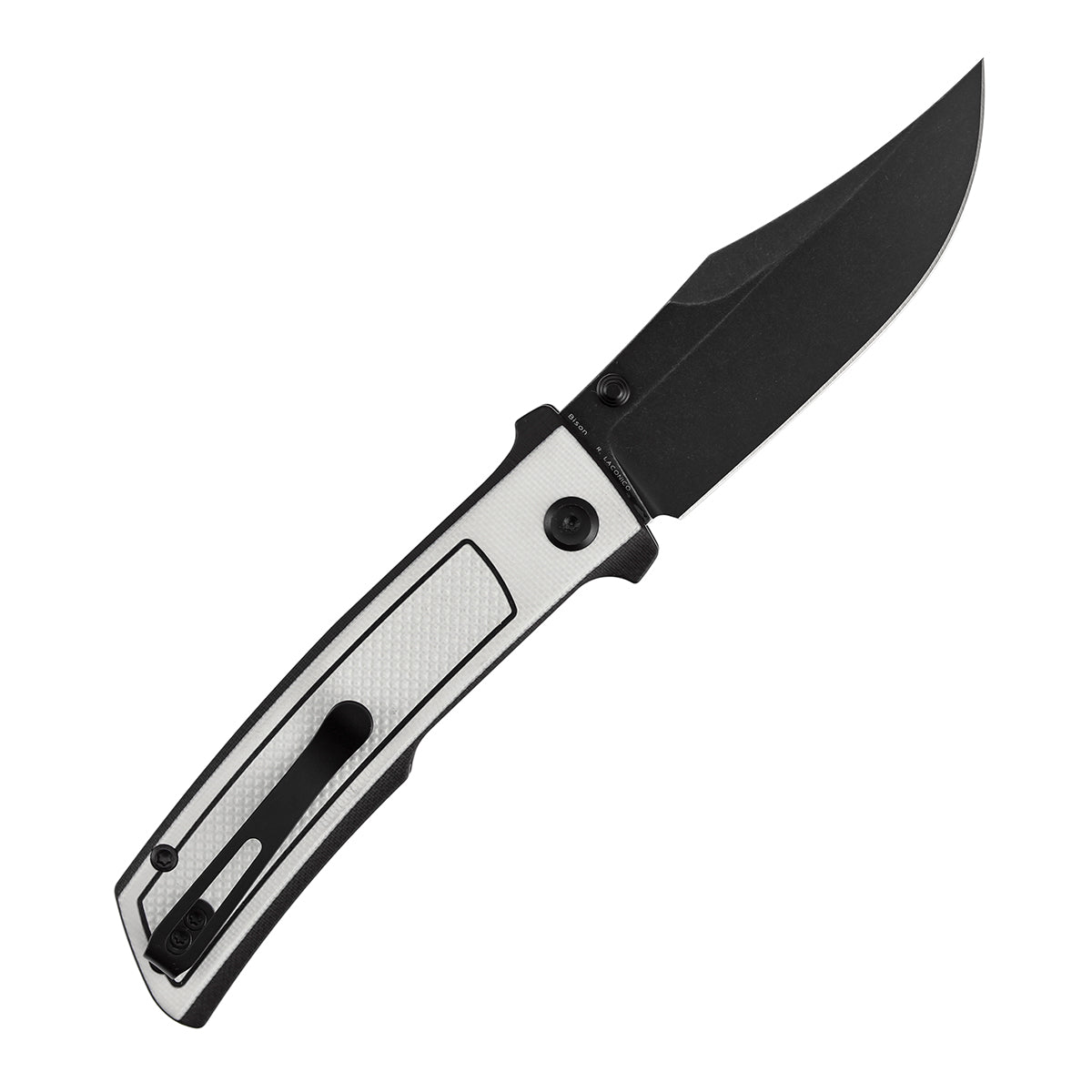Tenable Bison Folding Knife | 3.24'' Blackwash Nitro V Blade | Black & White G10 with Frag Pattern Handle | Ray Laconico Knives Design | B2108A1