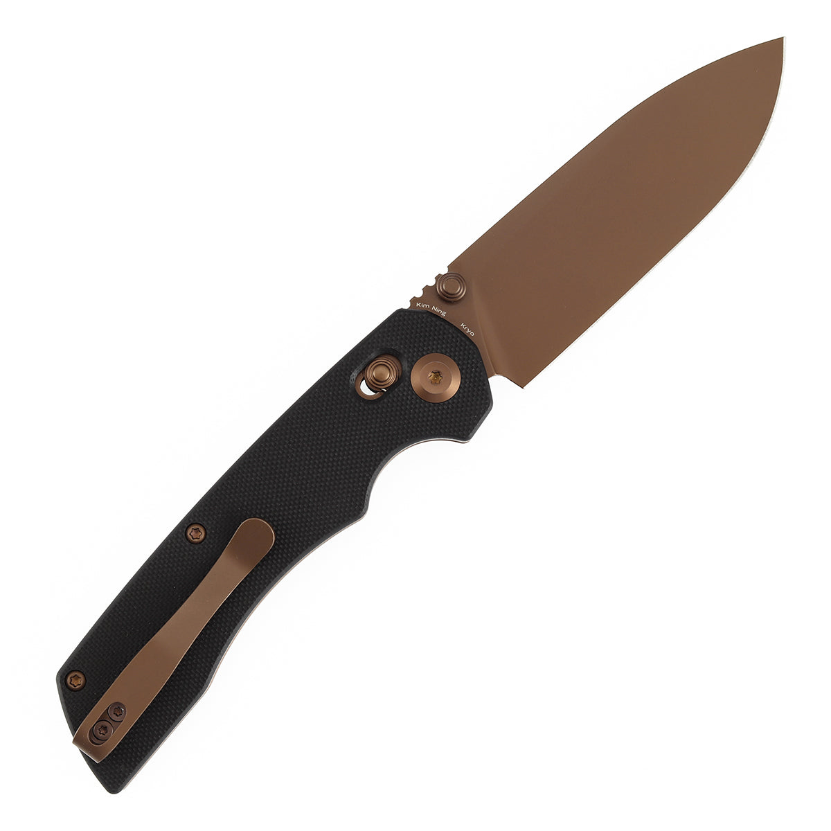 Tenable Kryo Cross Bar Lock | Black G10 Handle | 3.58‘’ Rose Gold Coated 14C28N Blade | Kim Ning Design-T1001V8