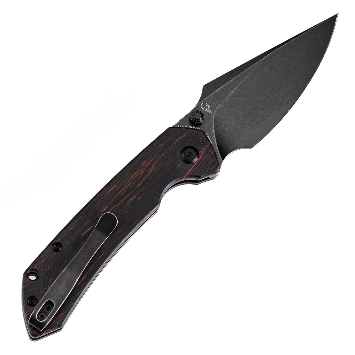 Tenable Button Lock Fenrir Folding Knife Black & Red G-mascus Handle (3.45" Blackwash 14C28N Blade) Sparrow Knife Design--T1034F1