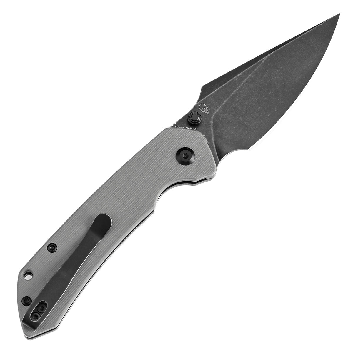 Tenable Button Lock Fenrir Folding Knife Grey G10 Handle (3.45" Blackwash 14C28N Blade) Sparrow Knife Design--T1034F3