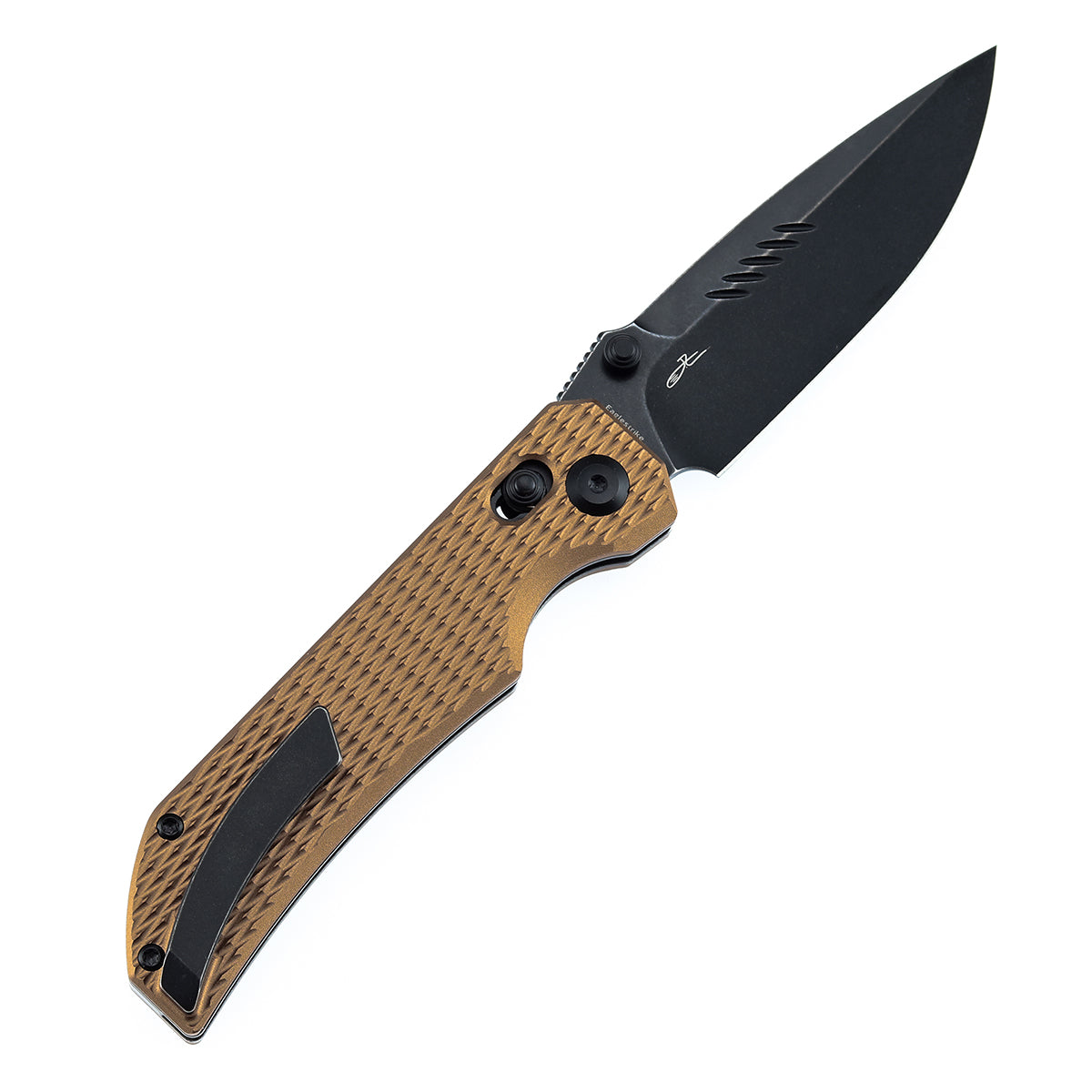Tenable Eaglestrike | Cross Bar Lock | 3.73'' Black Stonewashed Nitro V Blade |Bronze Anodized Aluminum with Diamond Pattern Handle | James Lowe Design-B1095V5