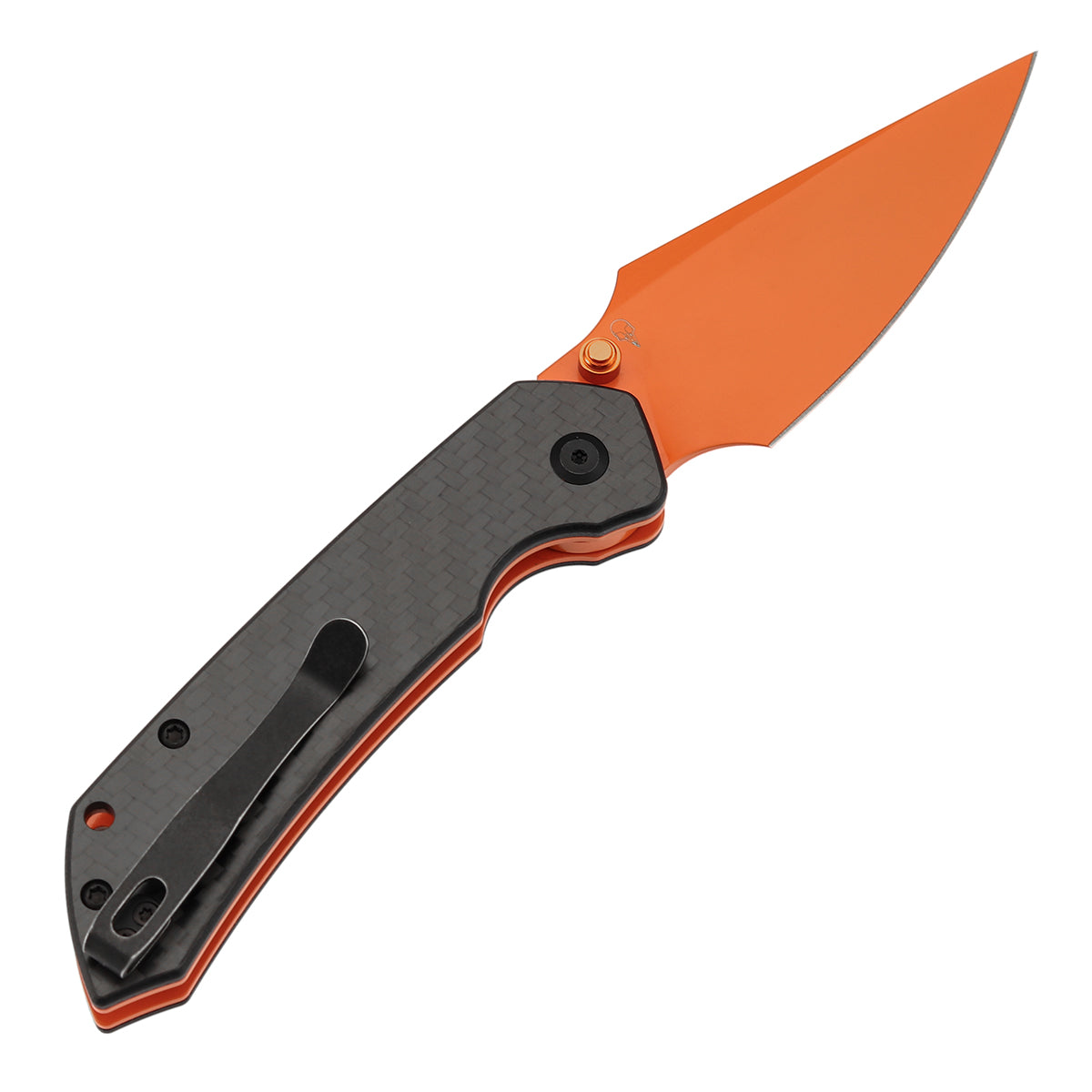 Tenable Fenrir Top Liner Lock Folding Knife|  Twill Carbon Fiber Handle | 3.48“  Orange Coated Nitro V Blade | Sparrow Knife Design | B1034H5