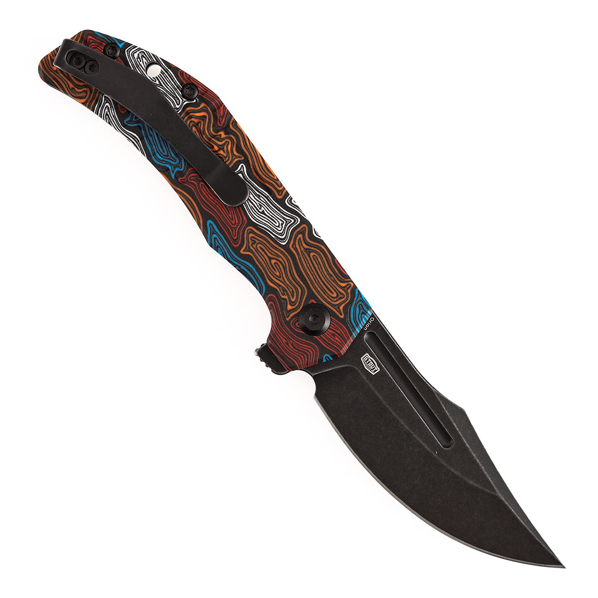 Tenable Orion Liner Lock | Multi-color Topo G-mascus Handle | Blackwashed 14C28N | JB Stout Design | B1089A7