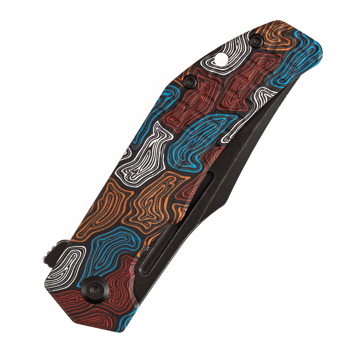 Tenable Orion Liner Lock | Multi-color Topo G-mascus Handle | Blackwashed 14C28N | JB Stout Design | B1089A7