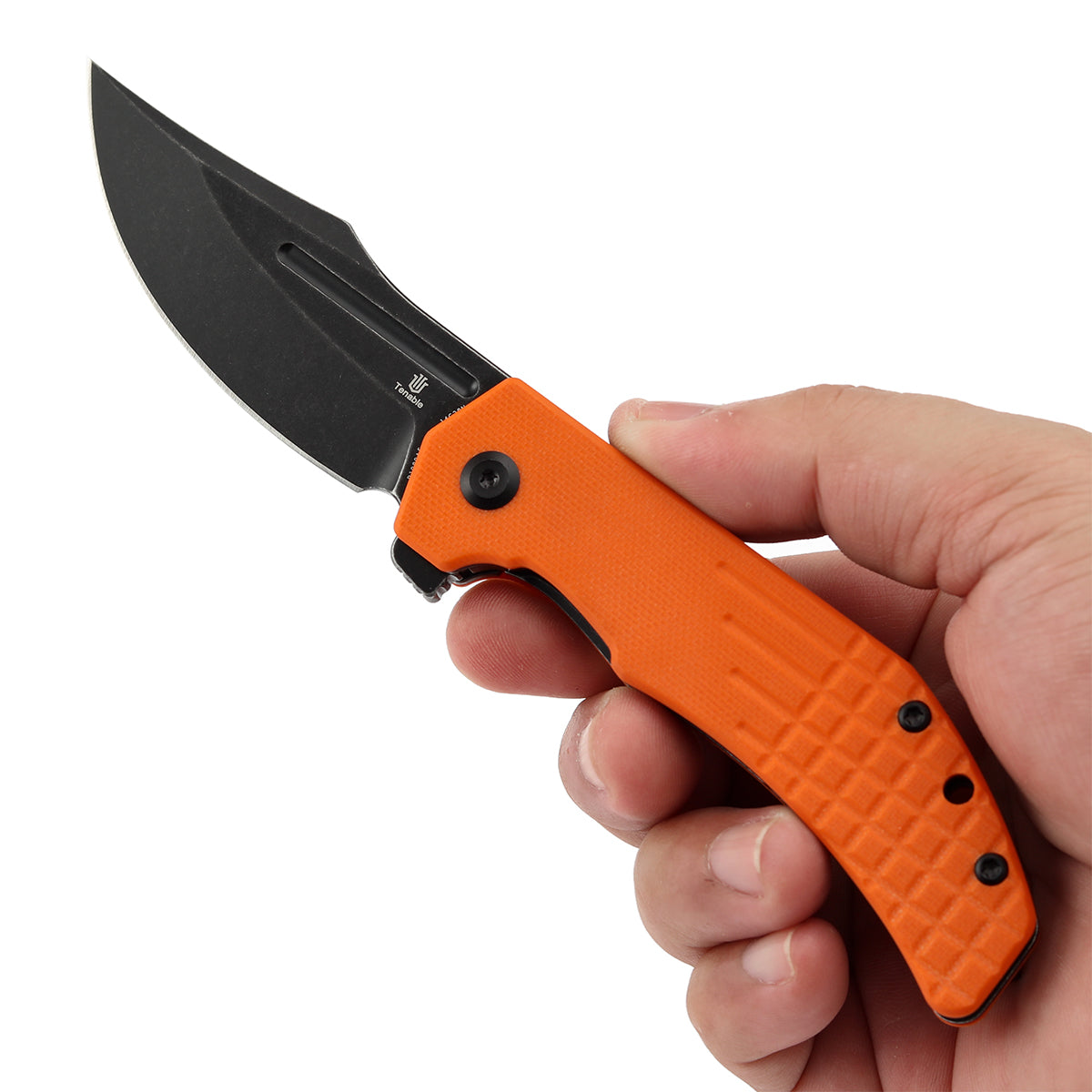 Tenable Orion Liner Lock | Orange G10 with Frag Pattern | 3.07" Blackwashed 14C28N | JB Stout Design | B1089A5