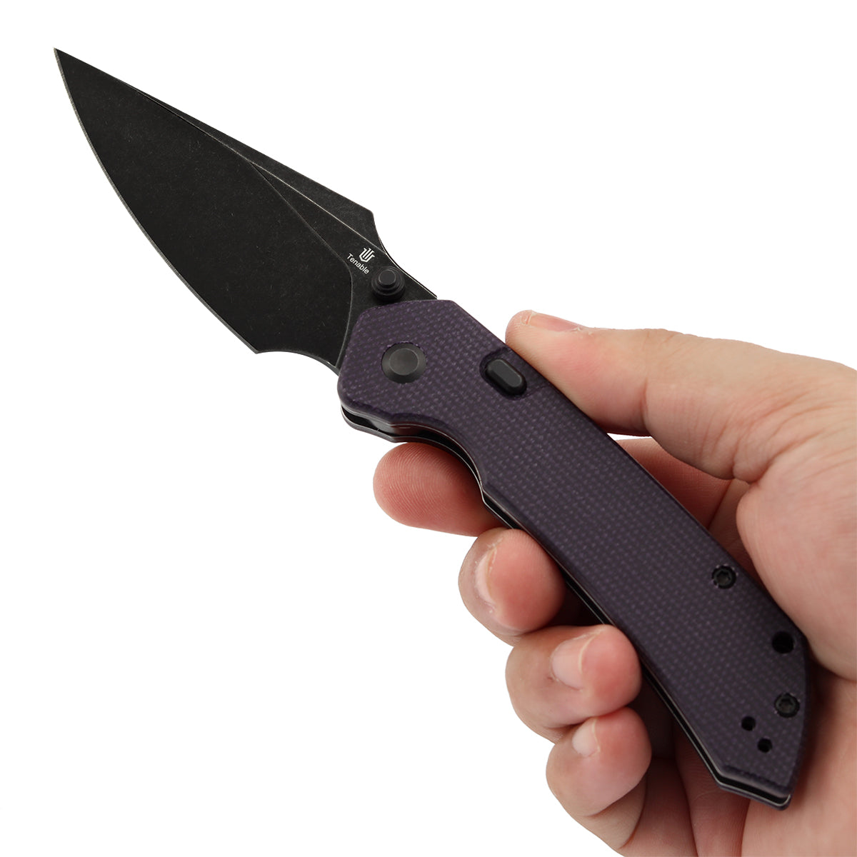 Tenable Fenrir Top Liner Lock Folding Knife| Purple Micarta | 3.48“ Blackwashed Nitro-V Blade | Sparrow Knife Design | B1034H1