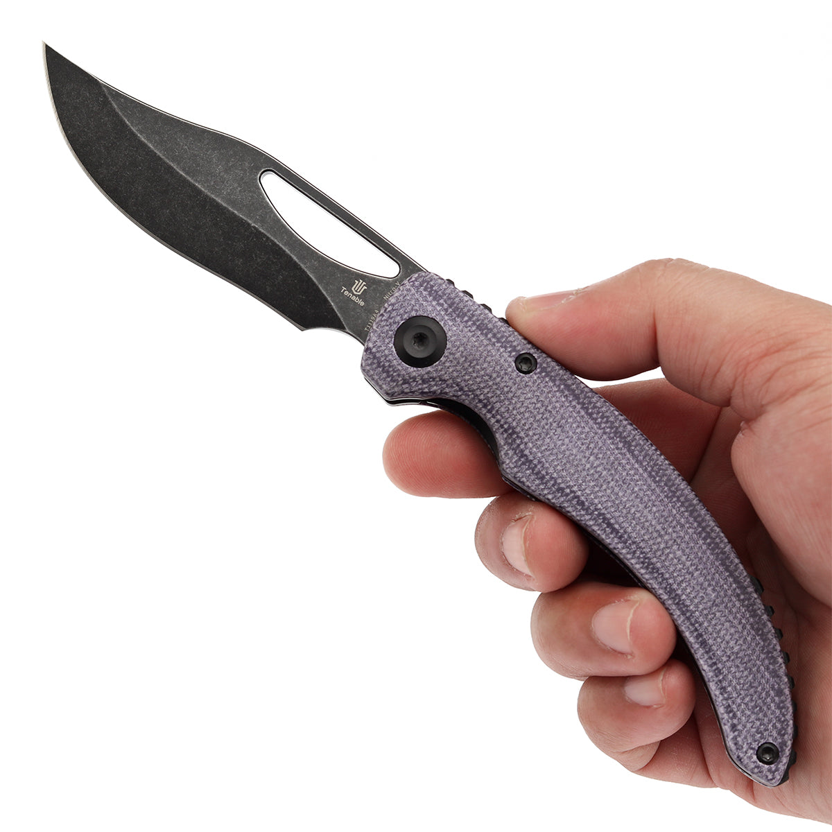 Tenable Gideon Folding Knife - 3.5'' Blackwash Nitro V Blade - Purple Micarta Handle - Dead Sober Design - T1119A4