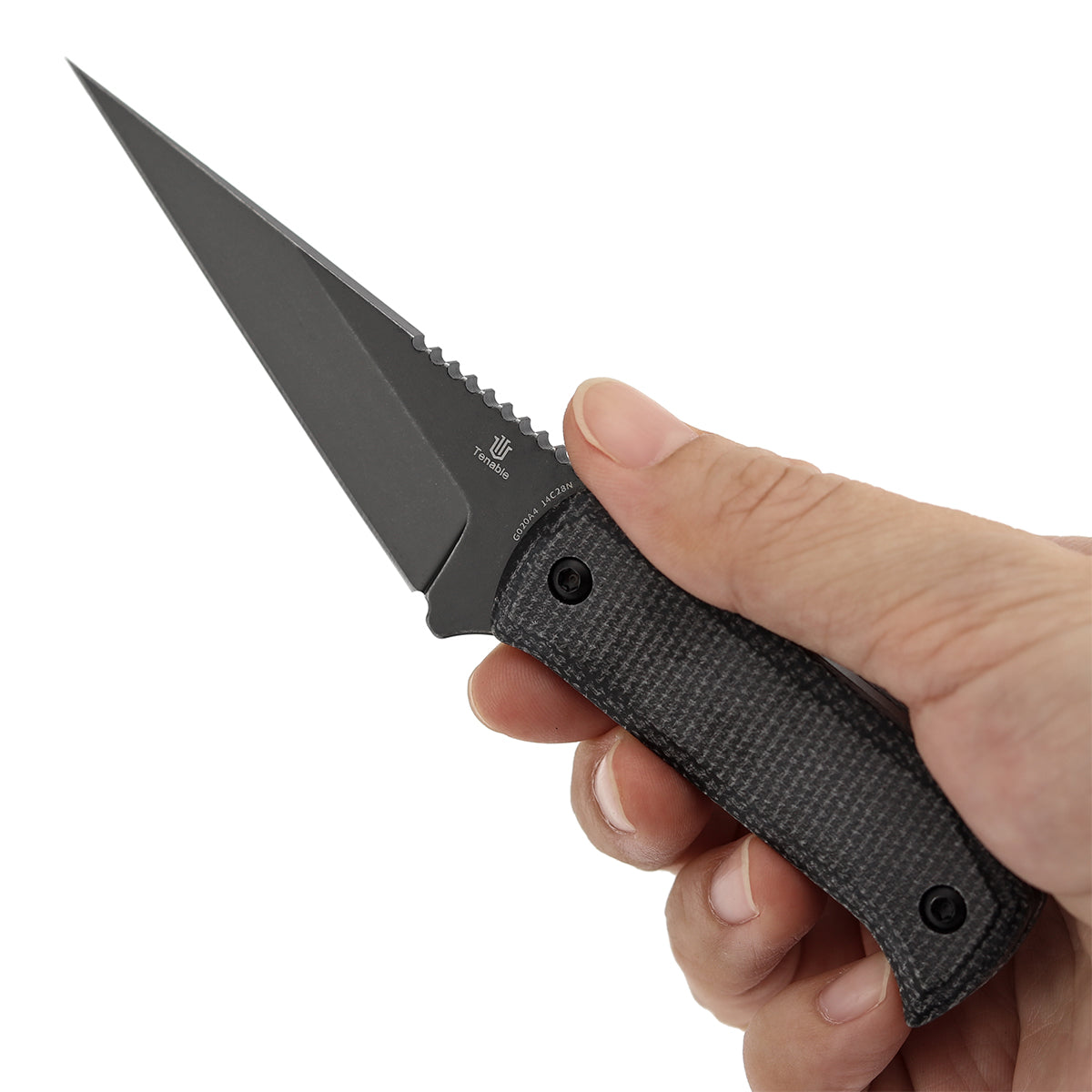 Pre-Order:Ships by Aug. 20 | Tenable ToothPik Fixed Blade | 3.04” Blackwash 14C28N Blade | Black Micarta Handle | Pinkerton Knives Design - G020A4
