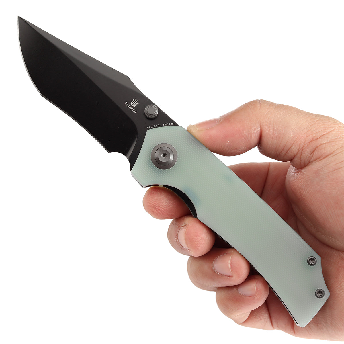 Tenable Fermi Folding Knife Jade G10 Handle (3.11'' Black TiCn Coated 14C28N Blade) Burchtree Designs-T1122A2