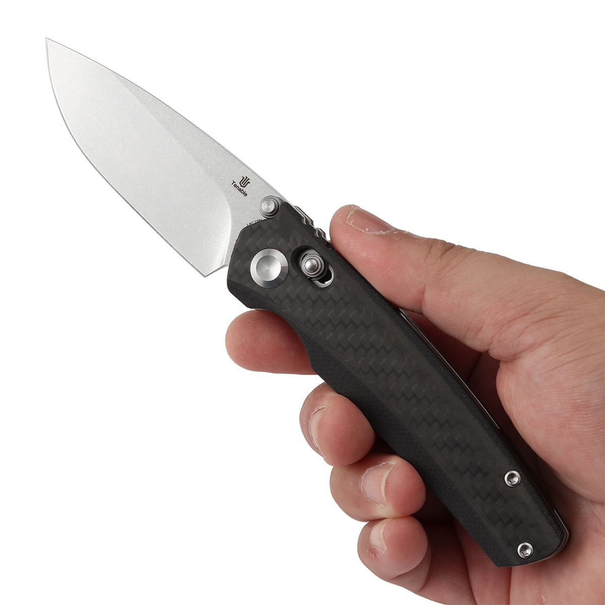 Tenable Raven Cross Bar Lock Folding Knife | 3.14" Stonewashed 14C28N Blade | Twill Carbon Fiber Handle | Black Bird Blades Design -T2109V1