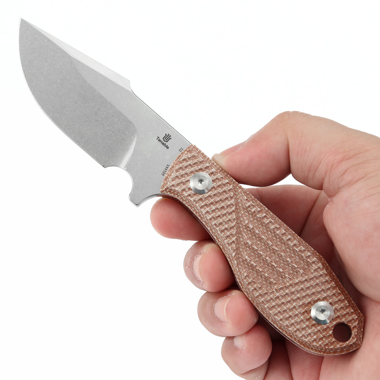 Tenable Tiny Dancer Fixed Blade –Brown Micarta Handle – 3.17" Stonewashed D2 Blade – JB Stout Design – G014A5